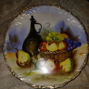 Vintage Hand Painted Fruit Design Gold Rim Scalloped Edge Salad Dessert Plate